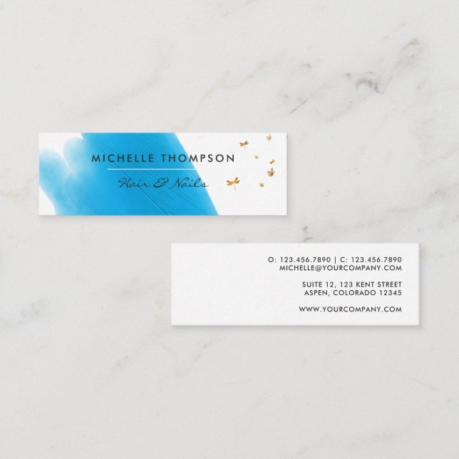  Blue and Gold Brushstrokes Square Business Card (Front/Back)
