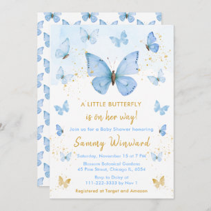 Blue and Gold Butterfly Baby Shower Invitation