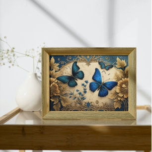 Blue and Gold Butterfly Decoupage Tissue Paper Poster
