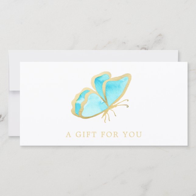 Blue and Gold Butterfly Salon Gift Certificate (Front)
