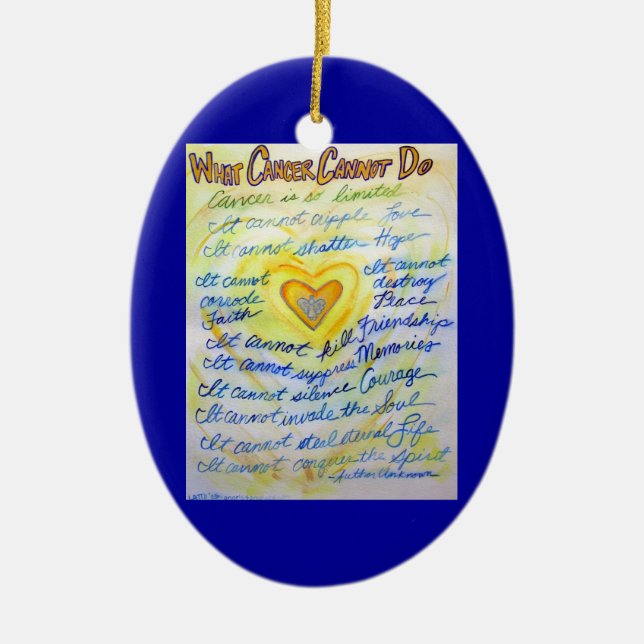 Blue and Gold Cancer Heart Ornament Customized (Front)