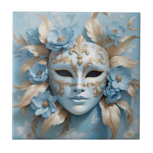 Blue and gold carnival mask tile