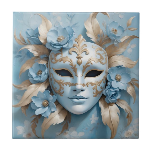 Blue and gold carnival mask tile (Front)