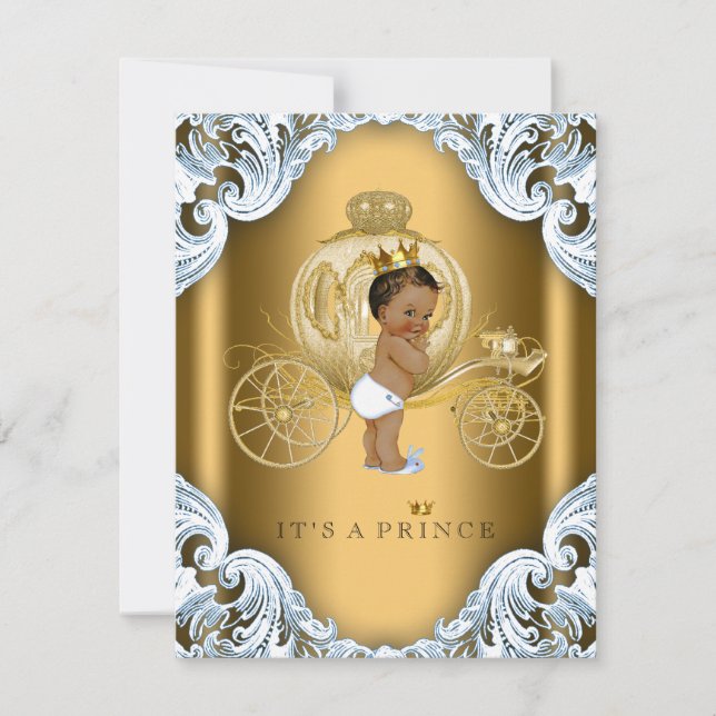 Blue and Gold Carriage Ethnic Prince Baby Shower Invitation (Front)