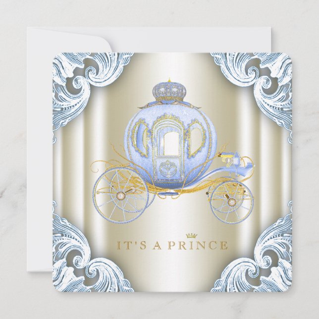 Blue and Gold Carriage Prince Baby Shower Invitation (Front)