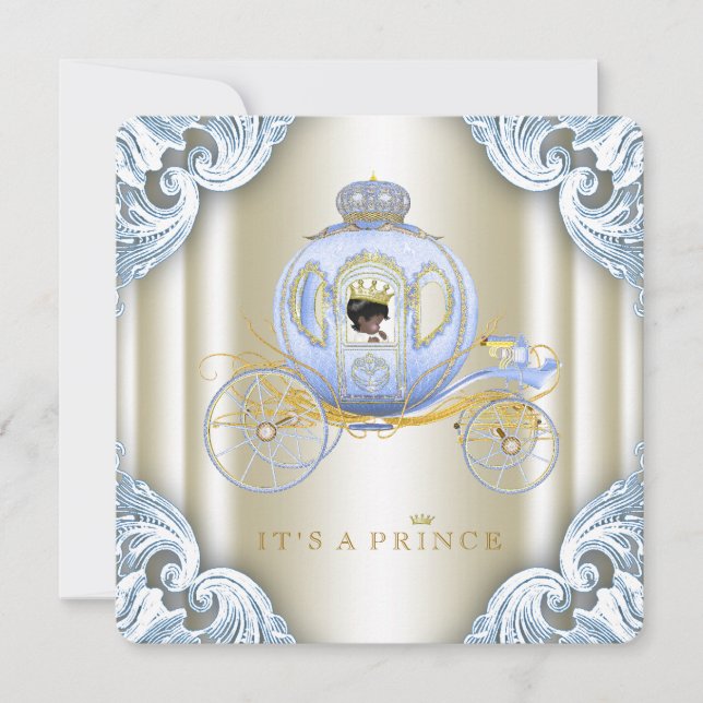 Blue and Gold Carriage Prince Ethnic Baby Shower Invitation (Front)