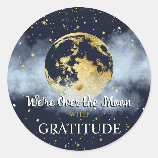 Blue and Gold Celestial Gratitude Thank You Classic Round Sticker (Front)