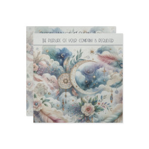 Blue and Gold Celestial Moon Dream Catcher Wedding Invitation