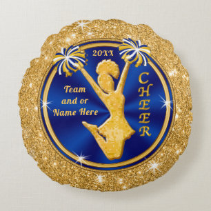 Blue and Gold Cheer Squad Gifts Senior Cheer Gifts Round Cushion