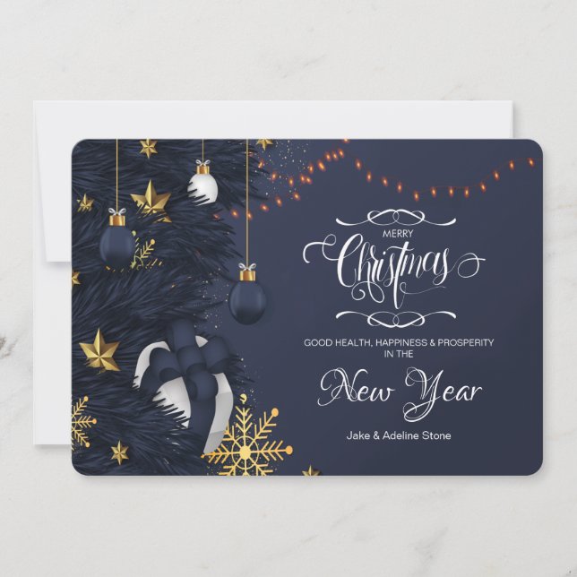 Blue and Gold Christmas Greeting Card (Front)