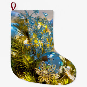 Blue and Gold Christmas Magic Large Christmas Stocking