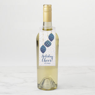 Blue and Gold Christmas Ornaments Holiday Gift Bottle Tag