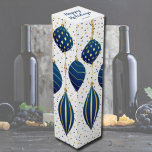 Blue and Gold Christmas Ornaments Holiday Gift Wine Box<br><div class="desc">Dark blue and gold Christmas tree ornaments, blue and gold dots on your choice of background colour and your holiday Christmas greeting on the top in chic lettering, use these personalised wine boxes to give your favourite vintage as party favours, business gifts, corporate gifts and more. Click the "Personalise" button,...</div>