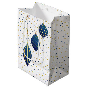 Blue and Gold Christmas Ornaments Holiday Medium Gift Bag