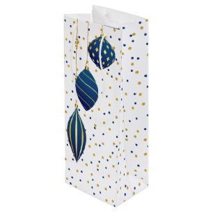 Blue and Gold Christmas Ornaments Holiday Wine Gift Bag