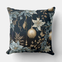 Blue and Gold Christmas Ornaments Poinsettias