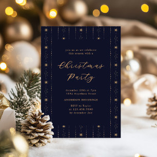 Blue And Gold Christmas Party Invitation