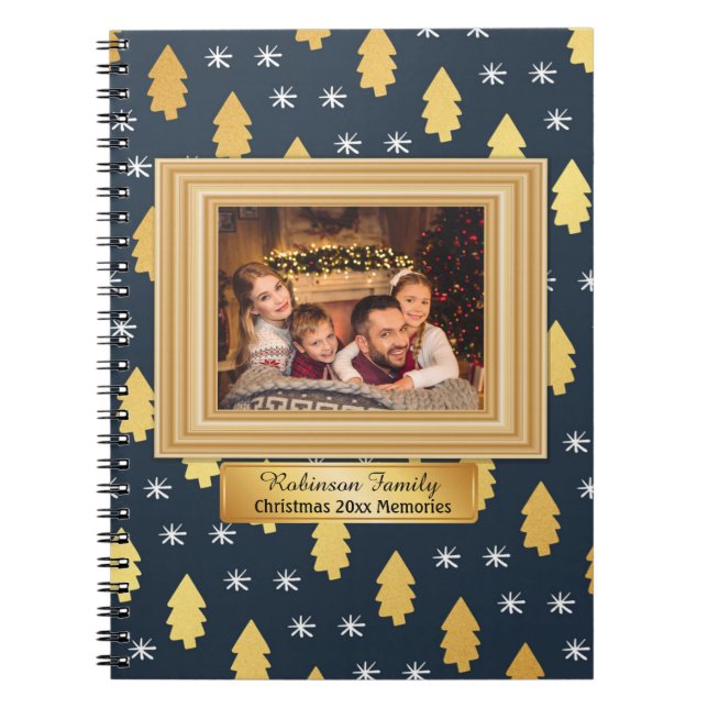 Blue and Gold Christmas Photo Scrapbook Journal (Front)