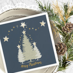 Blue and Gold Christmas Tree and Stars Paper Napkin