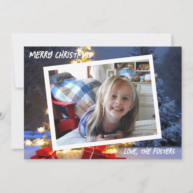 Blue and Gold Christmas Tree Photo Holiday (Front)