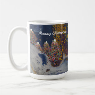 Blue and Gold Christmas Trees at Night Mug