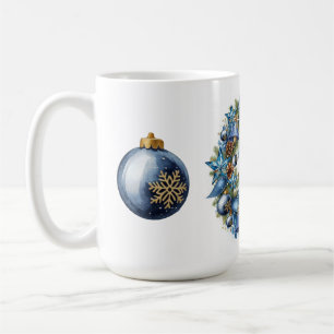 Blue and Gold Christmas Wreath Coffee Mug