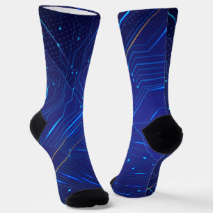 Blue and Gold Circuit Pattern Socks