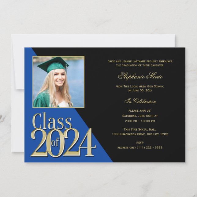 Blue and Gold Class of 2024 Multi Photo Invitation (Front)