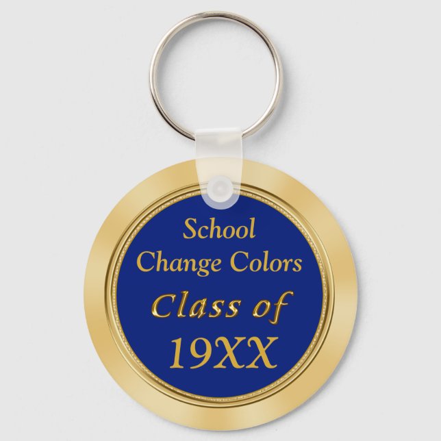 Blue and Gold Class Reunion Favours Your TEXT Key Ring (Front)