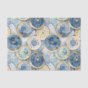 Blue and Gold Clock Pattern Tissue Paper