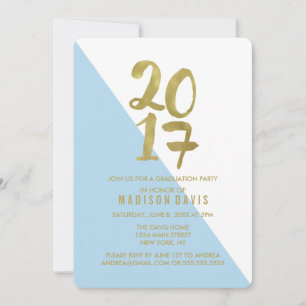 Blue and Gold Colour Block Graduation Party Invitation