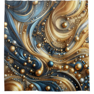 Blue and gold combination on abstract waves art shower curtain