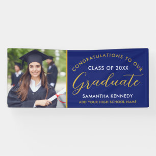  Blue And Gold Congrats Grad Photo Graduation Banner