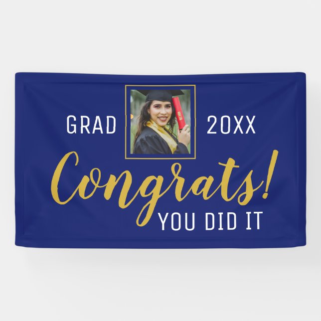 Blue And Gold Congrats You Did It Grad 2020 Banner (Horizontal)