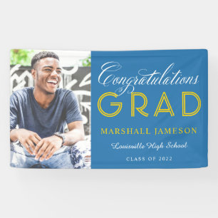 Blue and Gold Congratulations Graduation Photo Banner