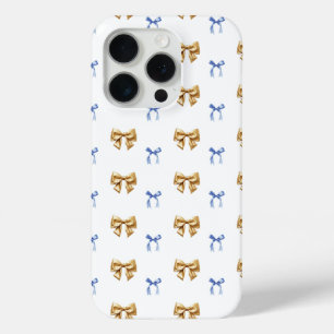 Blue and Gold Coquette Bow iPhone 15 Pro Case