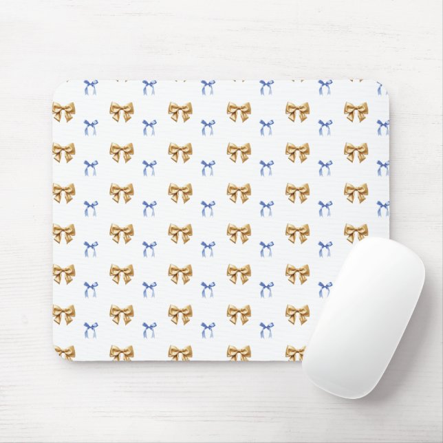Blue and Gold Coquette Bow Mouse Mat (With Mouse)