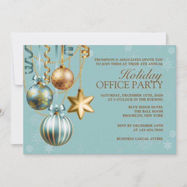 Blue and Gold Corporate Holiday Party Invitation (Front)