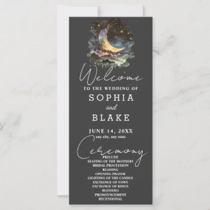 Blue and Gold Crescent Moon Wedding Program