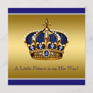 Blue and Gold Crown Little Prince Baby Shower Invitation