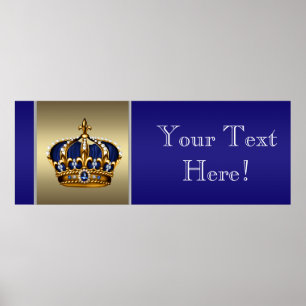 Blue and Gold Crown Prince Baby Shower Banner Poster