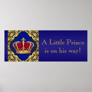 Blue and Gold Crown Prince Baby Shower Banner Poster