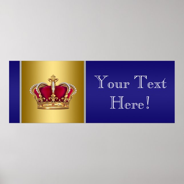 Blue and Gold Crown Prince Baby Shower Banner Poster (Front)