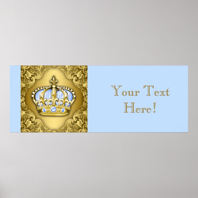 Blue and Gold Crown Prince Baby Shower Banner Poster (Front)
