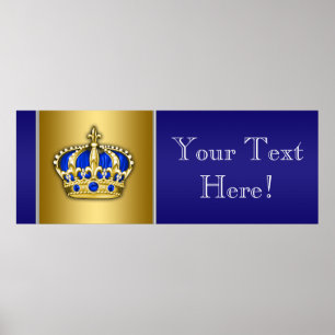 Blue and Gold Crown Prince Baby Shower Banner Poster