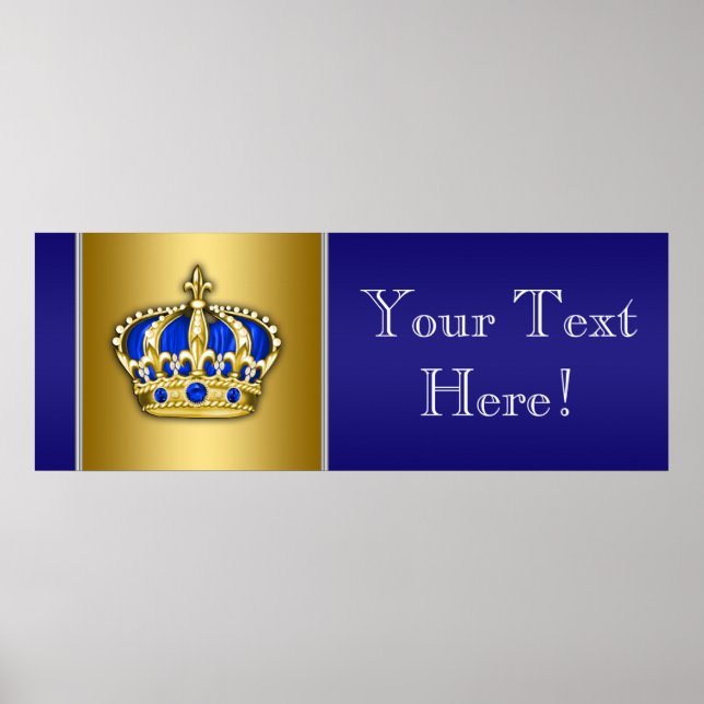 Blue and Gold Crown Prince Baby Shower Banner Poster (Front)
