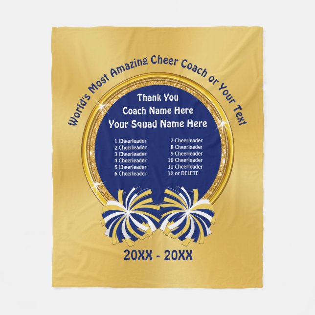 Blue and Gold Custom Best Cheerleading Coach Gifts Fleece Blanket (Front)