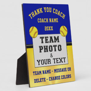 Blue and Gold, Custom Photo, Softball Coach Gifts, Plaque