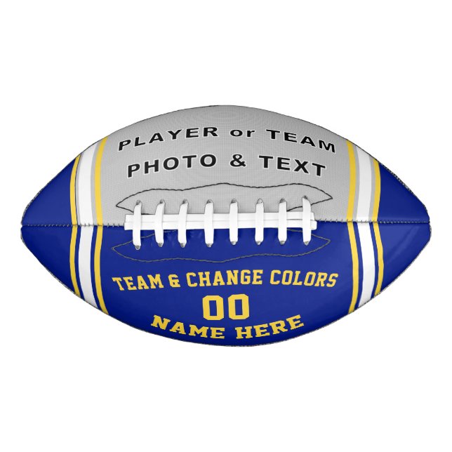 Blue and Gold Custom Printed Football with PICTURE American Football (Front)