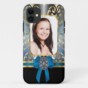 Blue and gold damask iPhone 11 case